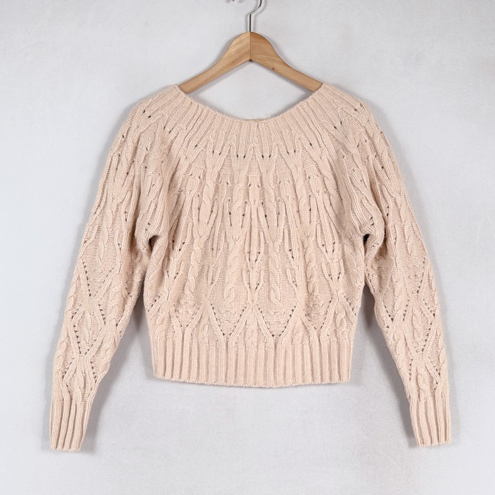 WHBM Sweater Women XS Blush Pink Cable Knit Chunky Balletcore Soft Girl Feminine